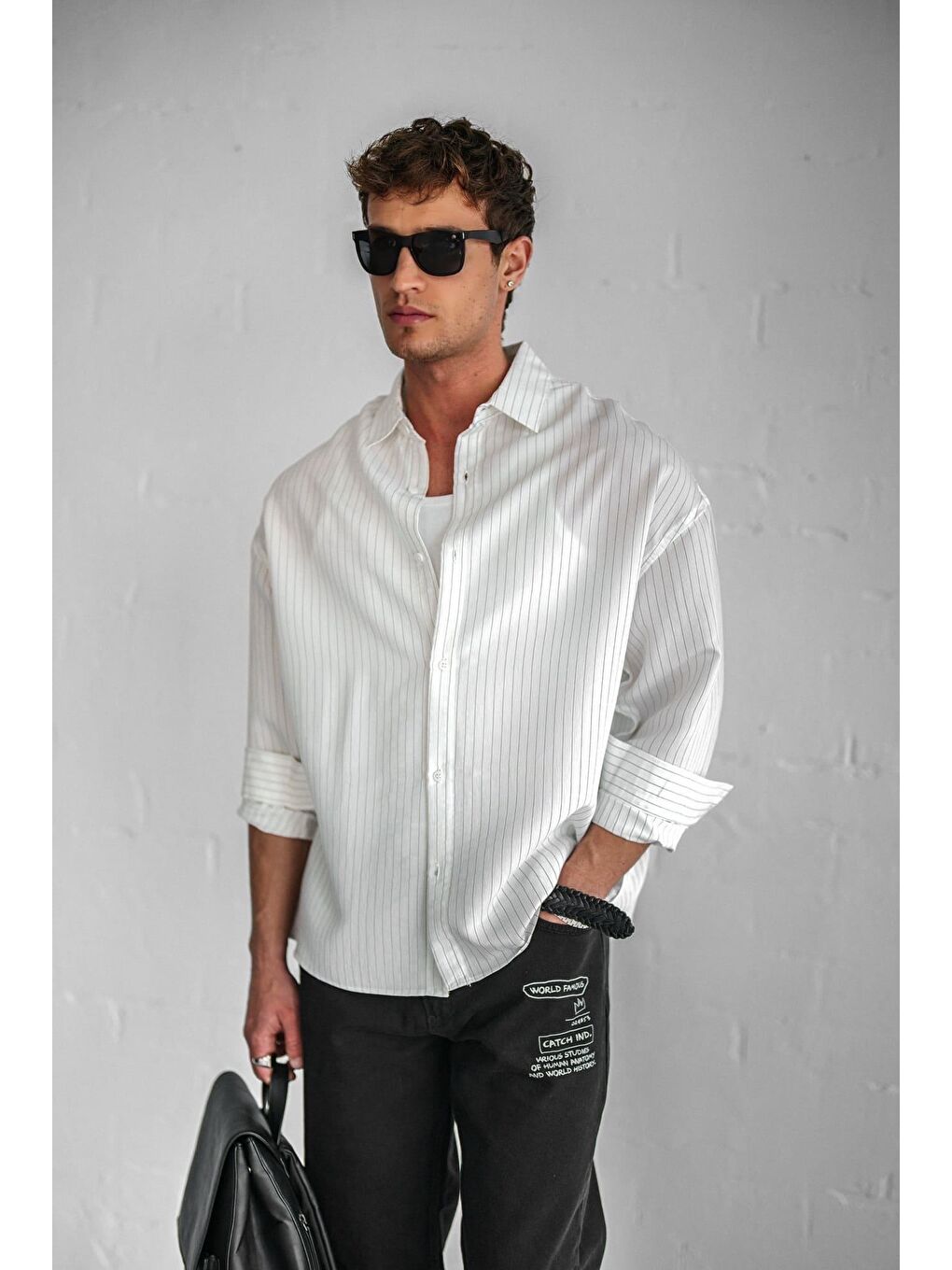 Erkek Rahat Kesim Çizgili Modal Gömlek Beyaz-5