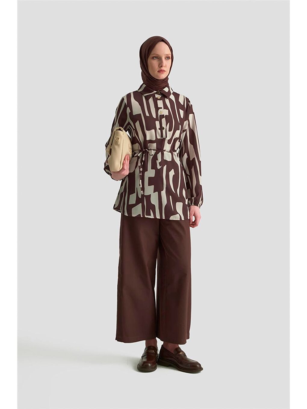 Bej Soyut Desenli Tunik 25Kd1014 Vizon-1
