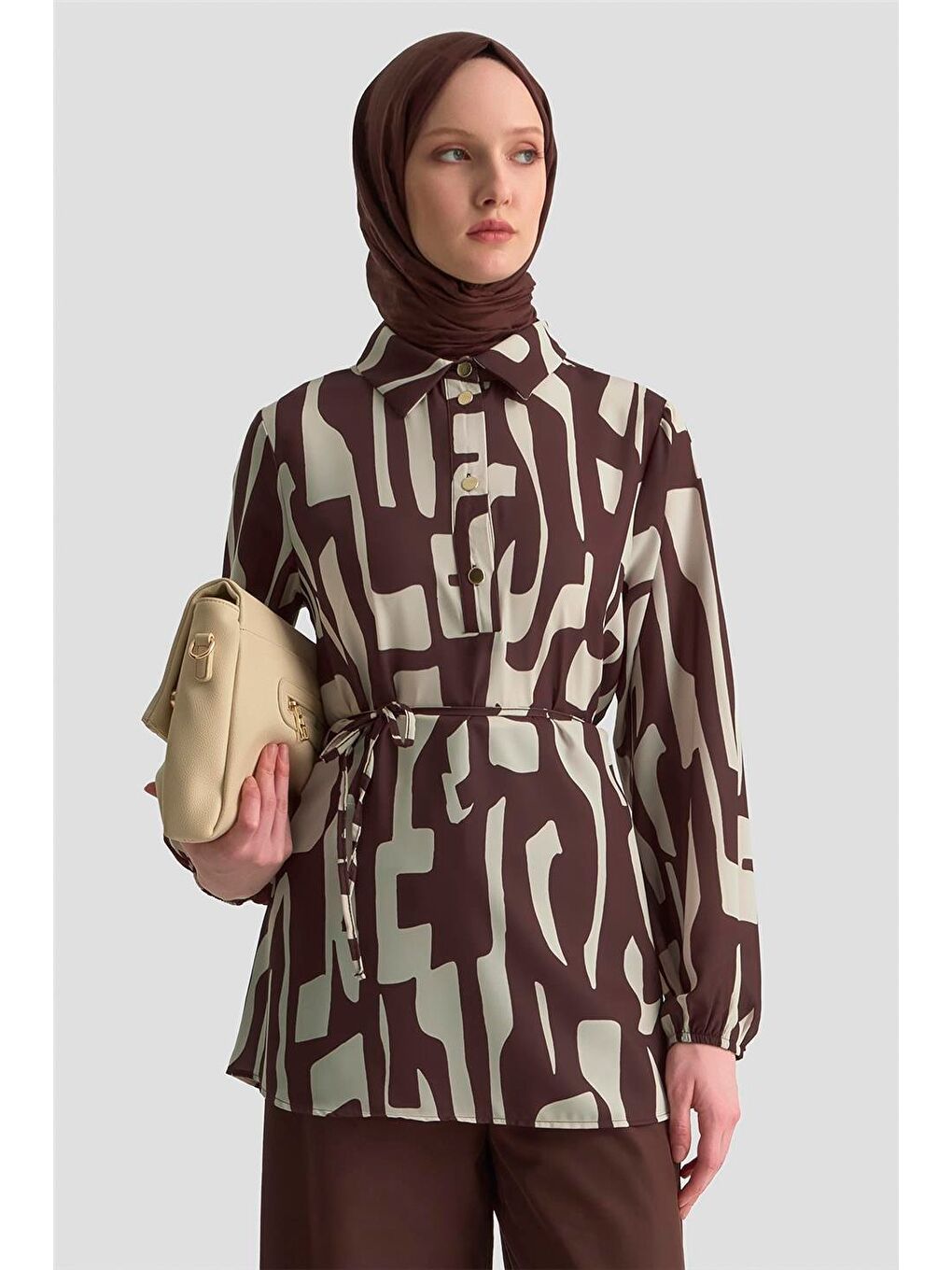 Bej Soyut Desenli Tunik 25Kd1014 Vizon-2