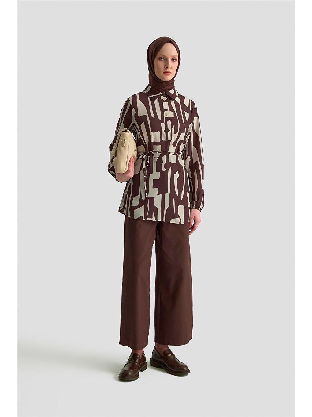 Bej Soyut Desenli Tunik 25Kd1014 Vizon-3
