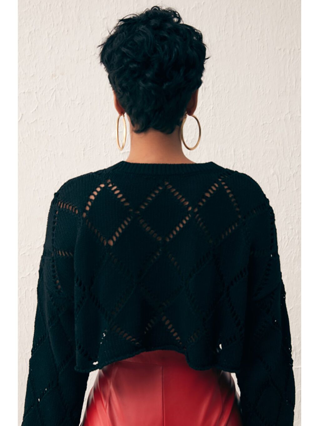 Ajurlu Crop Triko - Siyah-6