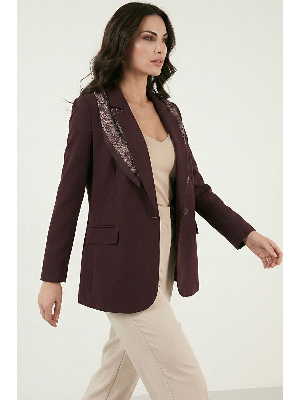 Mürdüm Slim Fit Şal Detaylı Kruvaze Yaka Kadın Ceket 6927665-3