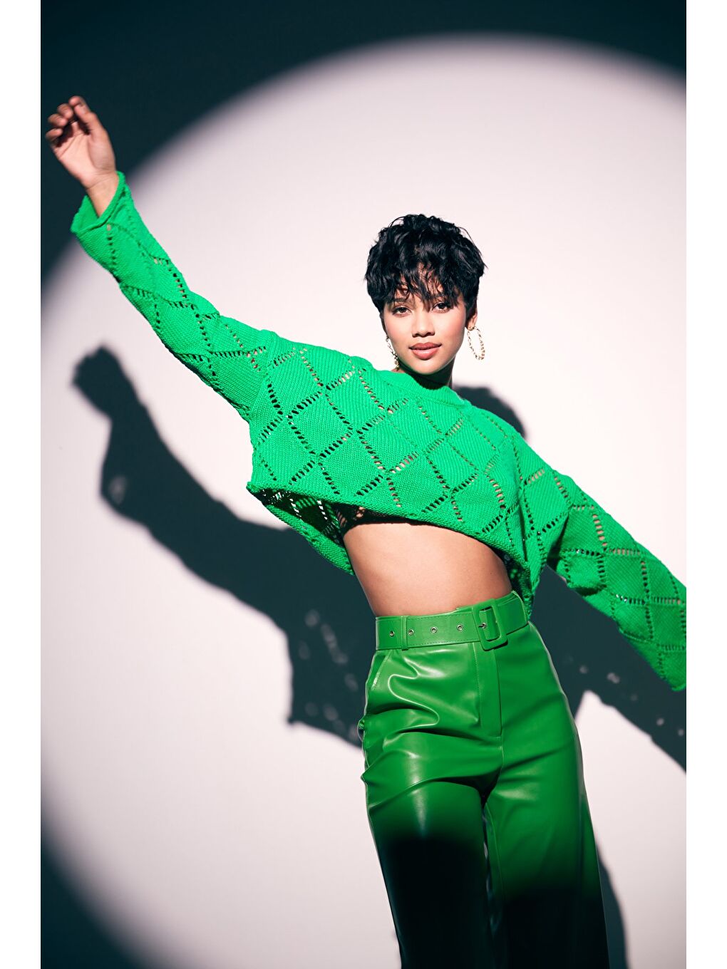 Ajurlu Crop Triko - Yeşil-5