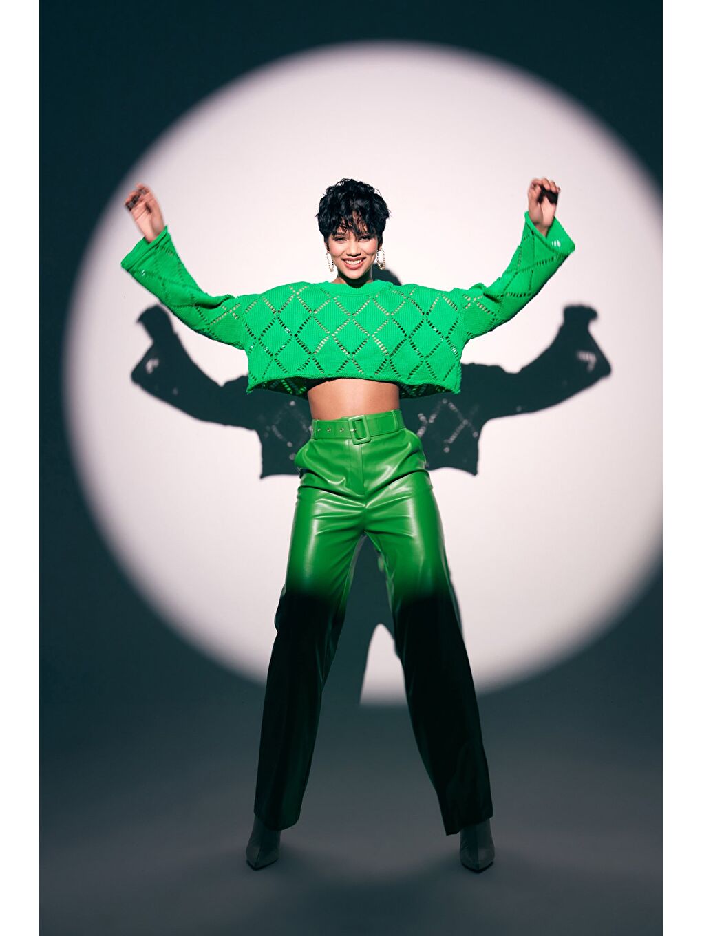 Ajurlu Crop Triko - Yeşil-6