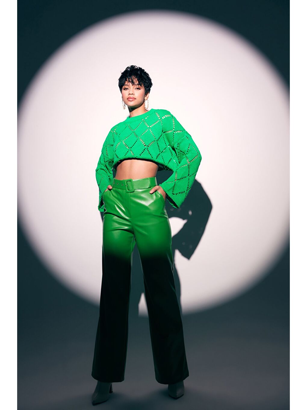 Ajurlu Crop Triko - Yeşil-7