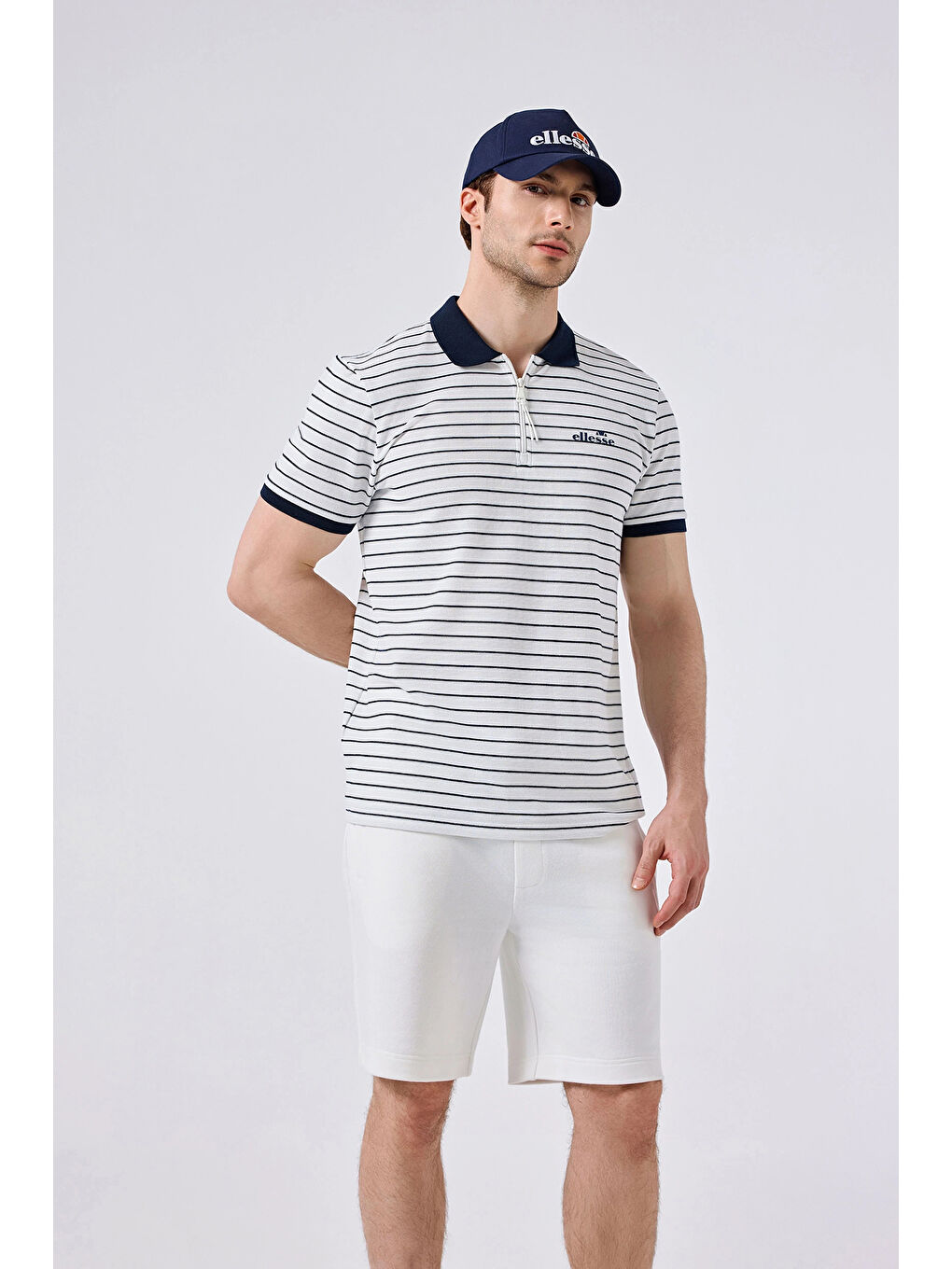 Beyaz Çizgili Regular Fit Fermuarlı Polo Yaka T Shirt 6SM5020-OF-1