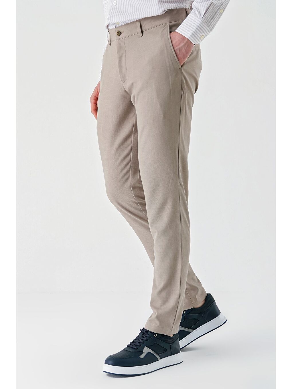 Koyu Bej Esnek Yandan Cepli Casual Comfort Fit Chino Pantolon 1003240158-1