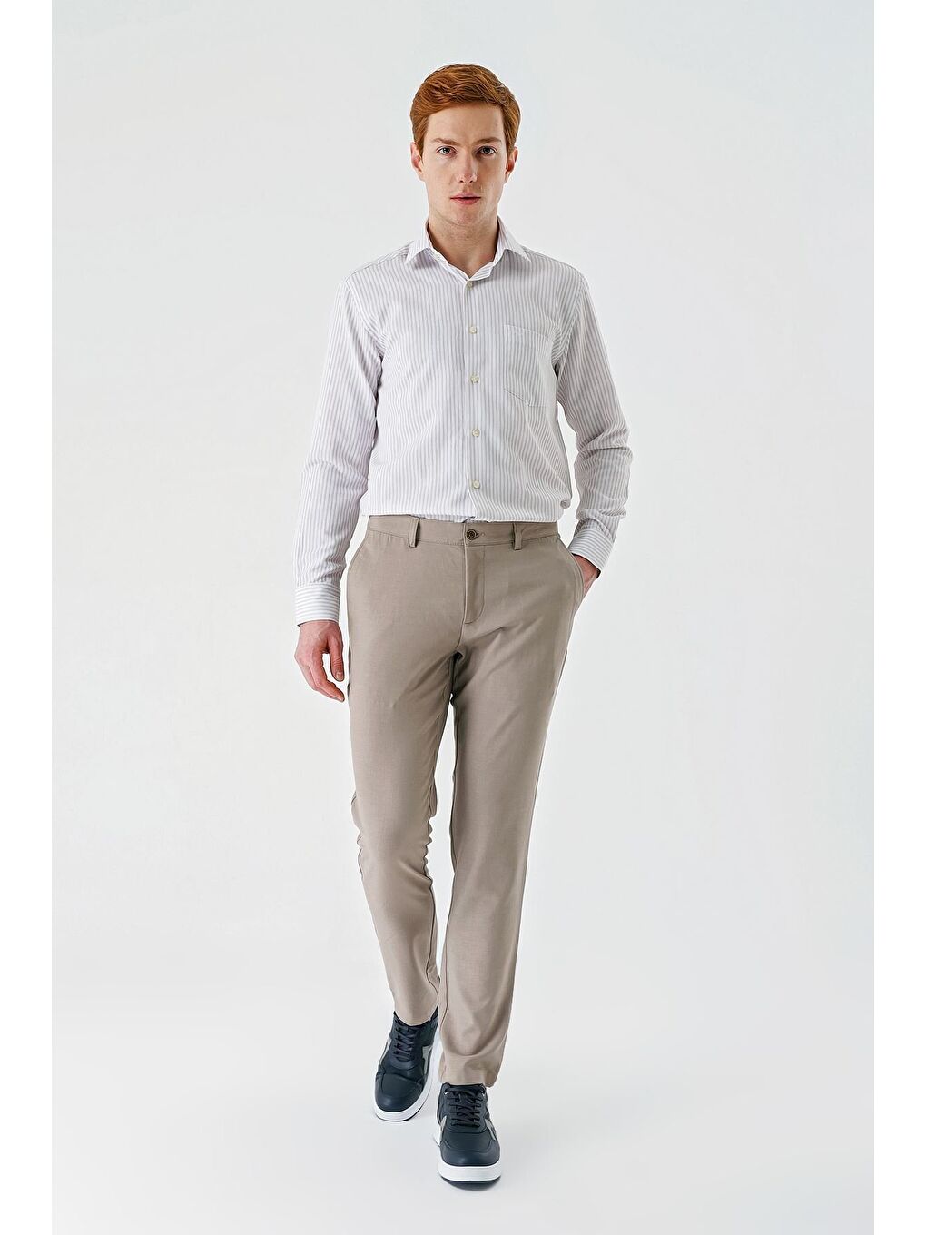 Koyu Bej Esnek Yandan Cepli Casual Comfort Fit Chino Pantolon 1003240158-2