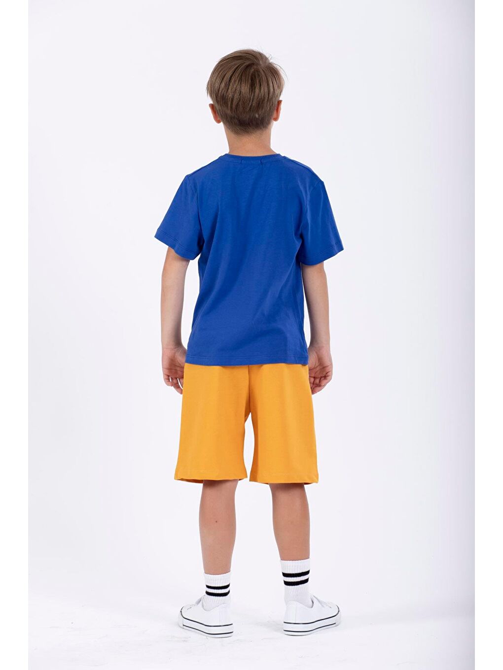 Mavi Yazı Baskılı Saks Renk Erkek Çocuk Kaprili Takım-2