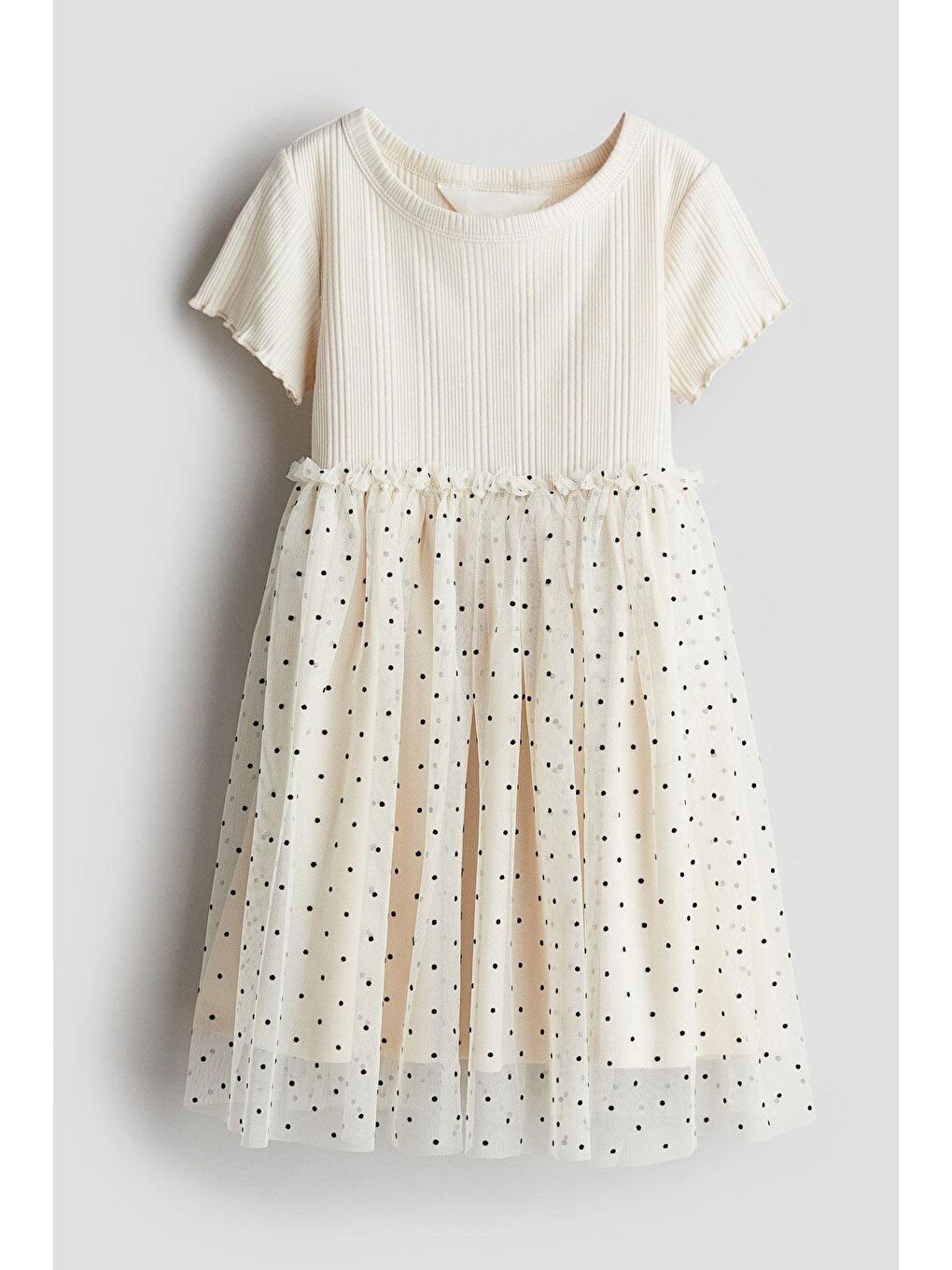 Ekru Kız Çocuk Kısa Kollu Eteği Tüllü Sim Detaylı Astarlı Elbise