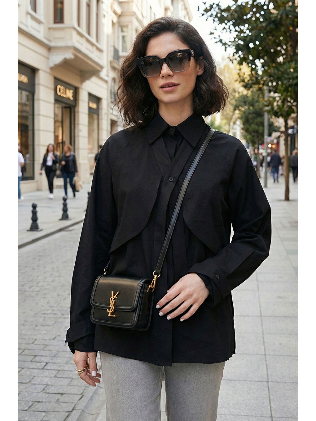 Siyah Pamuklu Relaxed Fit Bağlama Detaylı Kadın Gömlek 6925408