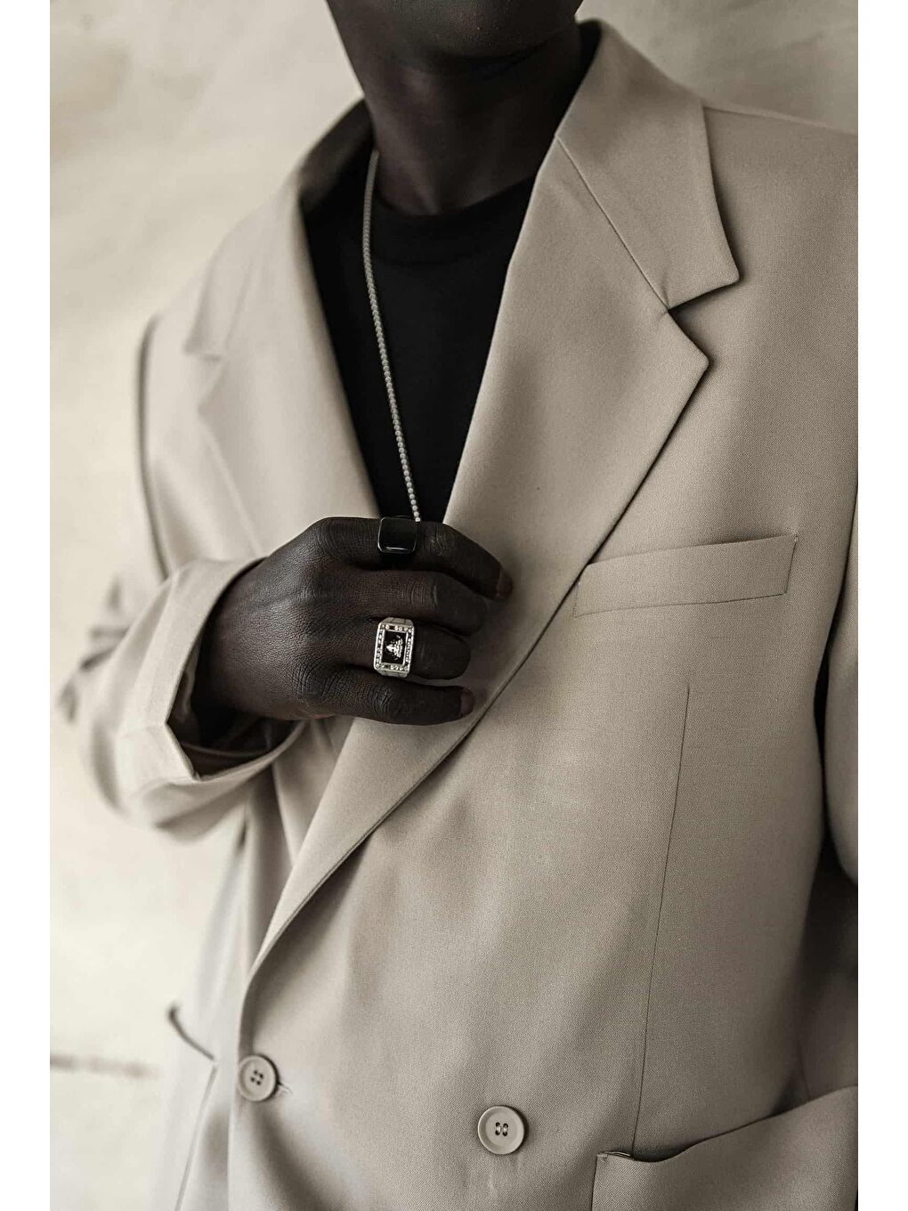 Erkek Kruvaze Düğmeli Oversize Takım Elbise Bej-3