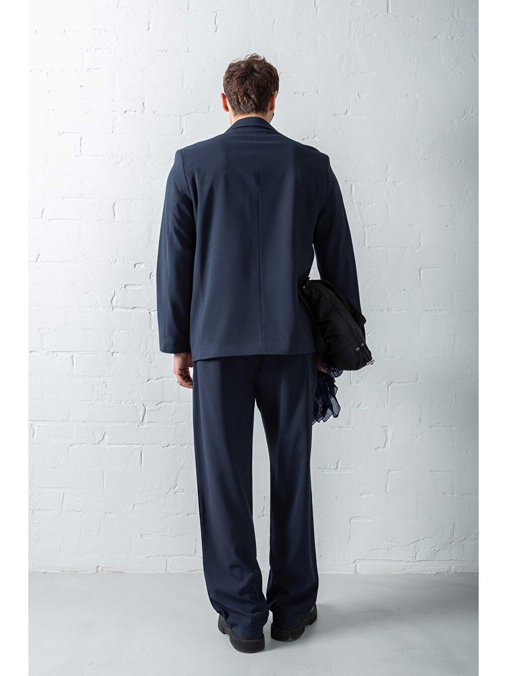Erkek Kruvaze Düğmeli Oversize Takım Elbise Lacivert-4