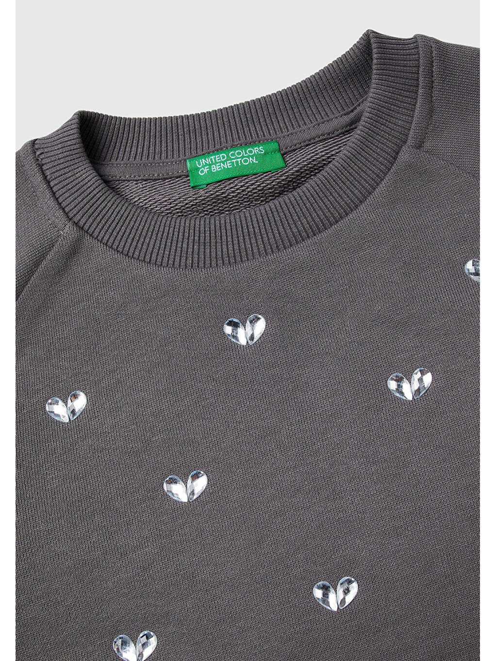 Kız Çocuk Antrasit Önü Taş Detaylı Ribanalı Bisiklet Yaka Sweatshirt-2