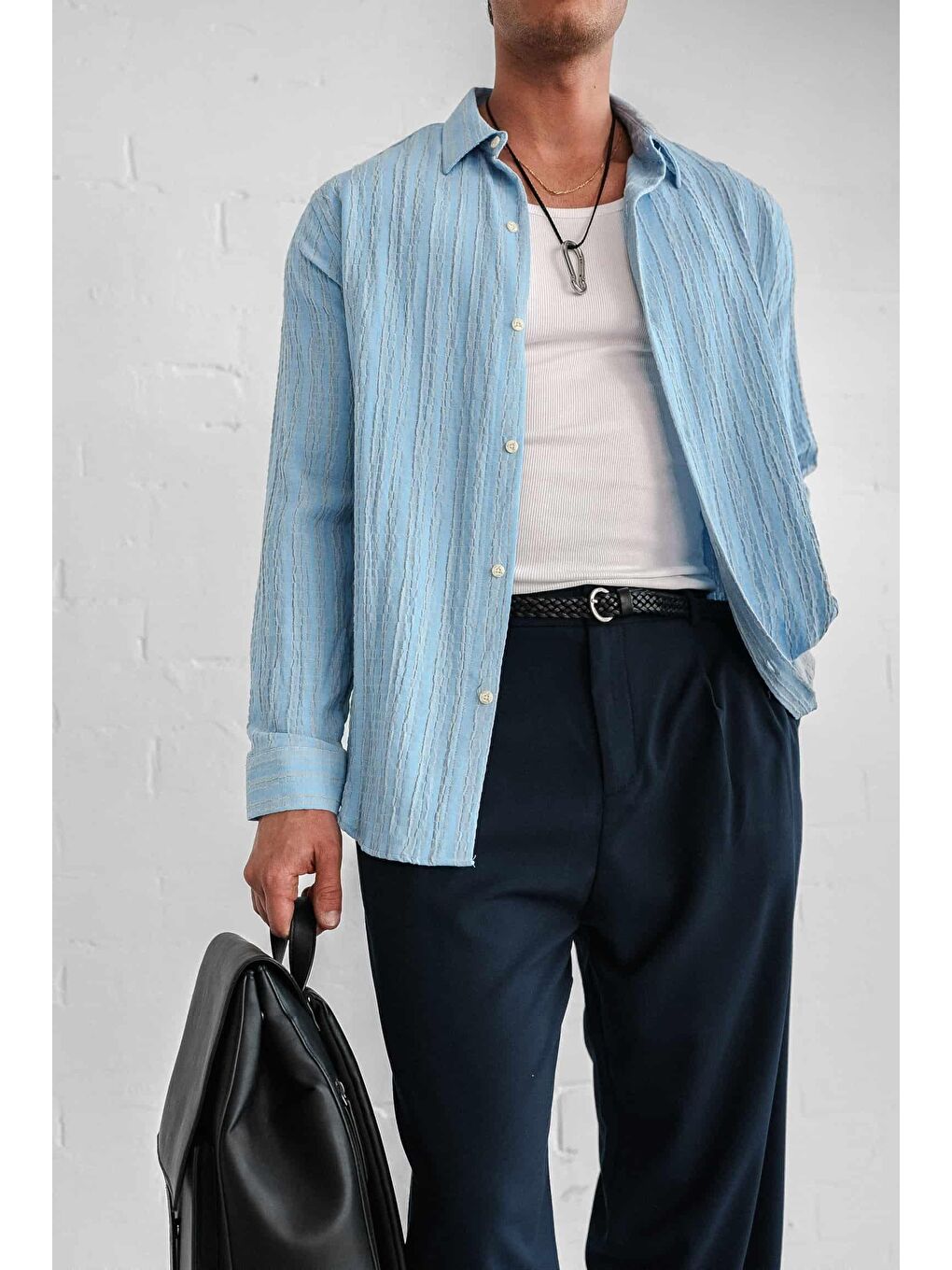 Erkek Relax Fit Rahat Kesim Gömlek Mavi