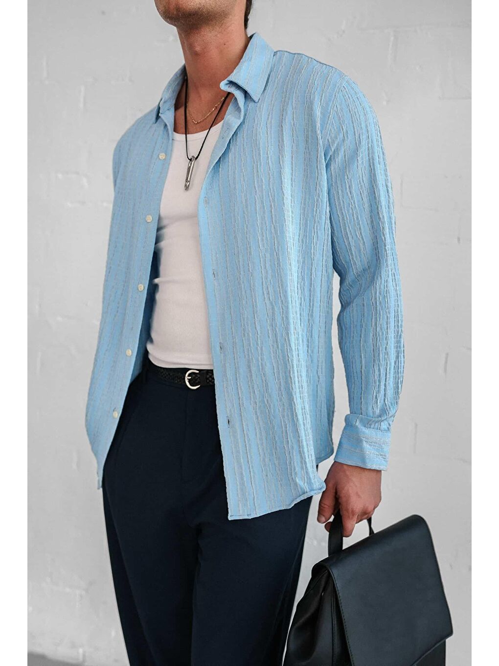 Erkek Relax Fit Rahat Kesim Gömlek Mavi-1