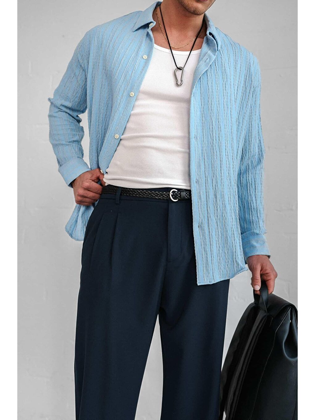 Erkek Relax Fit Rahat Kesim Gömlek Mavi-2