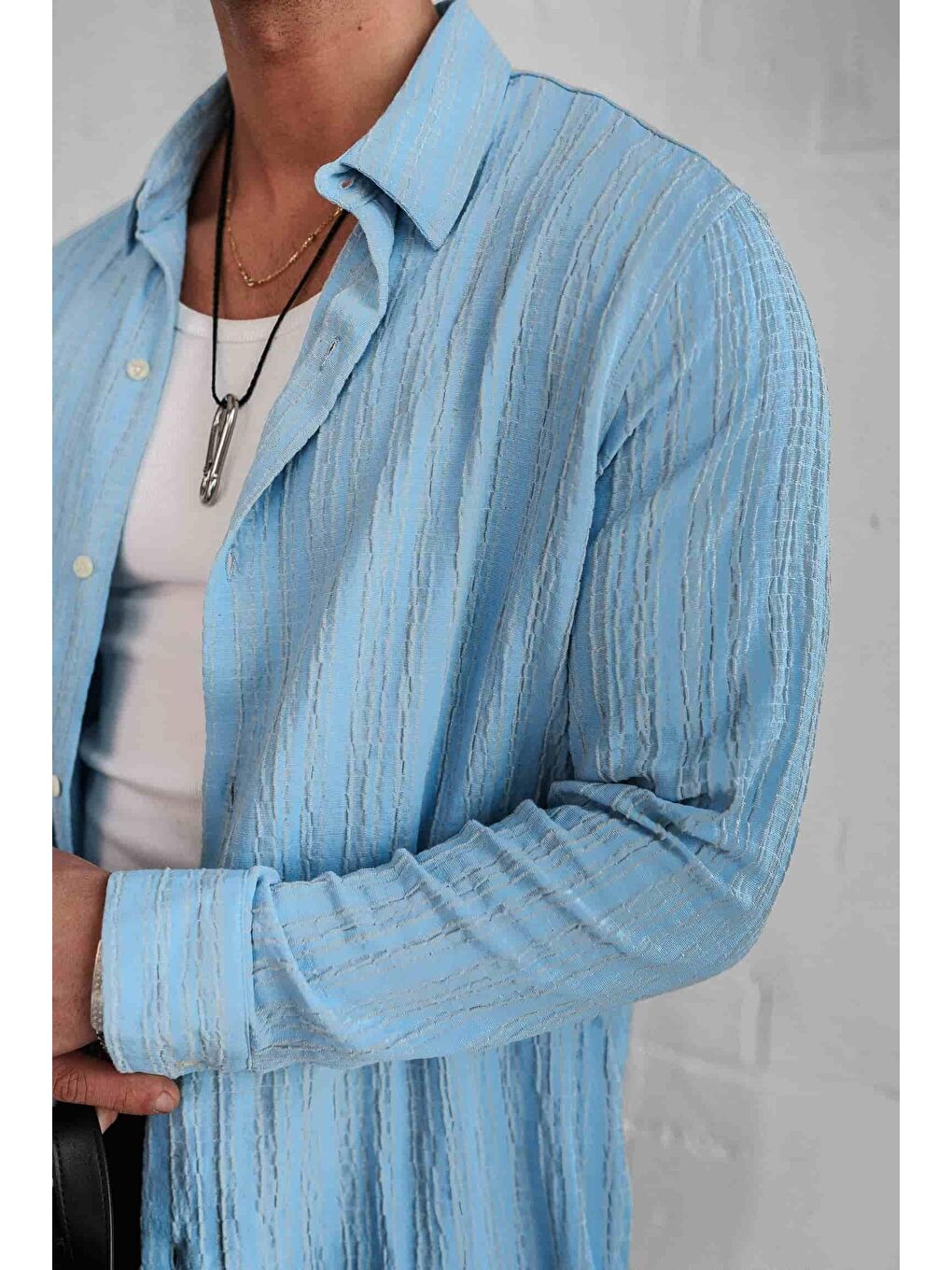 Erkek Relax Fit Rahat Kesim Gömlek Mavi-3