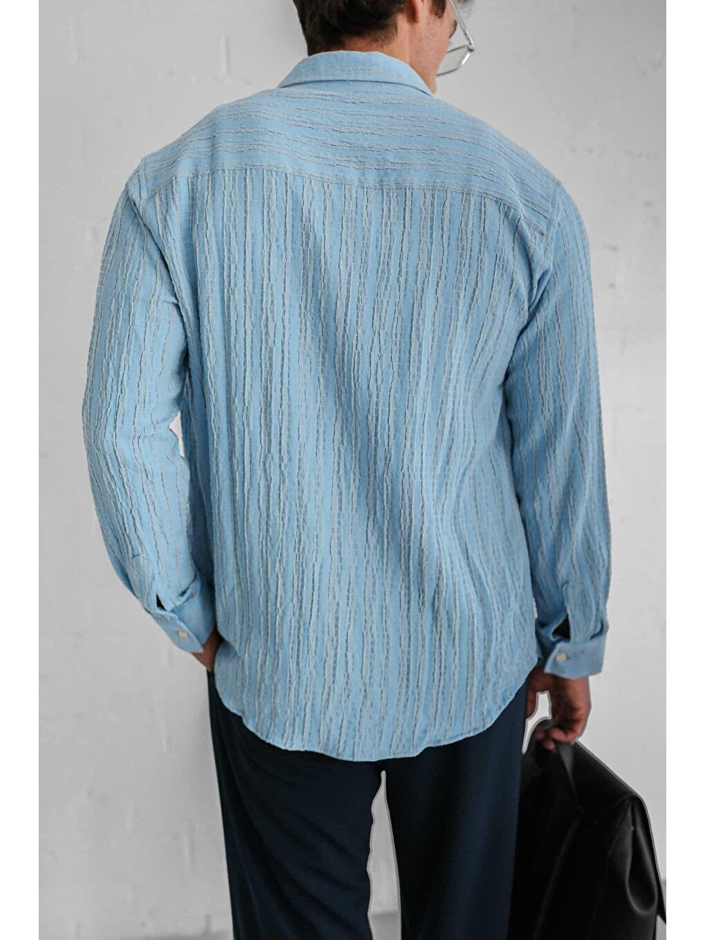 Erkek Relax Fit Rahat Kesim Gömlek Mavi-4