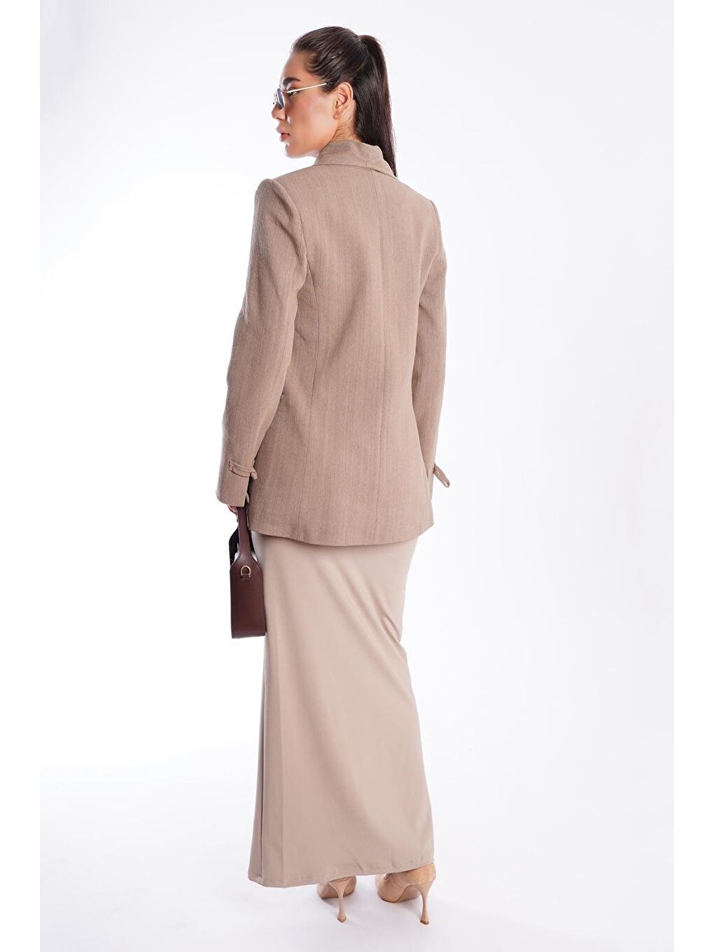 Bej Vizon Bağlama Detaylı Blazer Kadın Ceket Mg2482-4