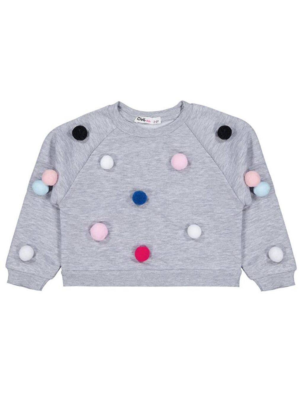 Gri Girls Ponpon Aksesuarlı 2-5 Yaş Sweatshirt
