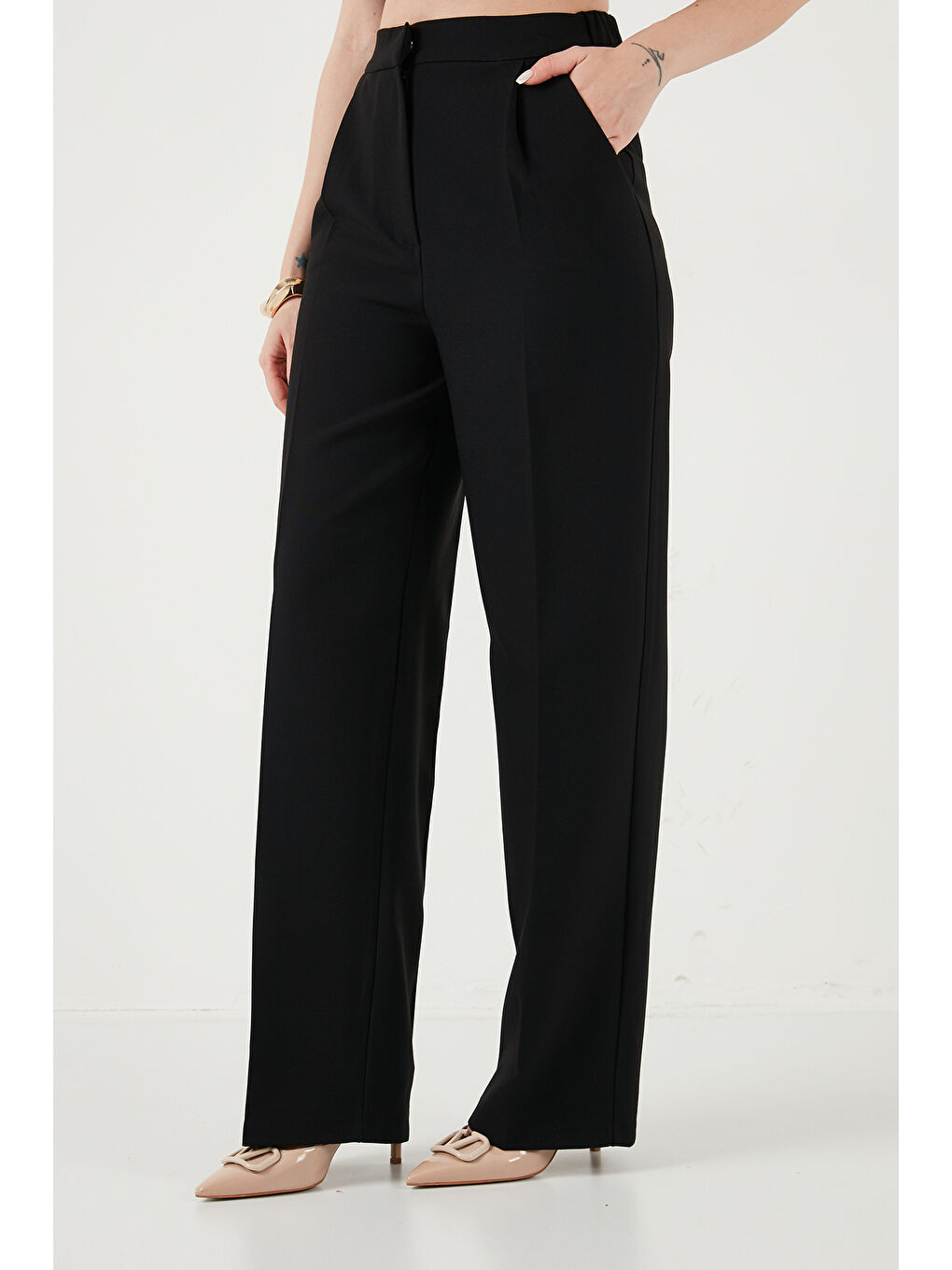 Siyah Regular Fit Düğme Kemer Detaylı Yelekli Kadın Takım 6928891-5