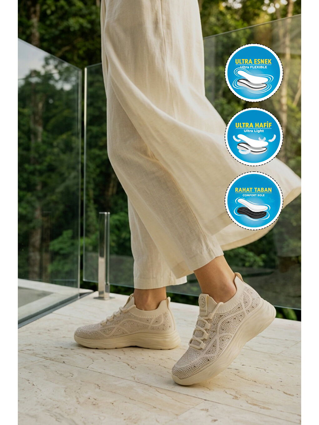 Bej Anorak Hafif Esnek Bağcıklı Kadın Casual Ayakkabı 2061 G-2