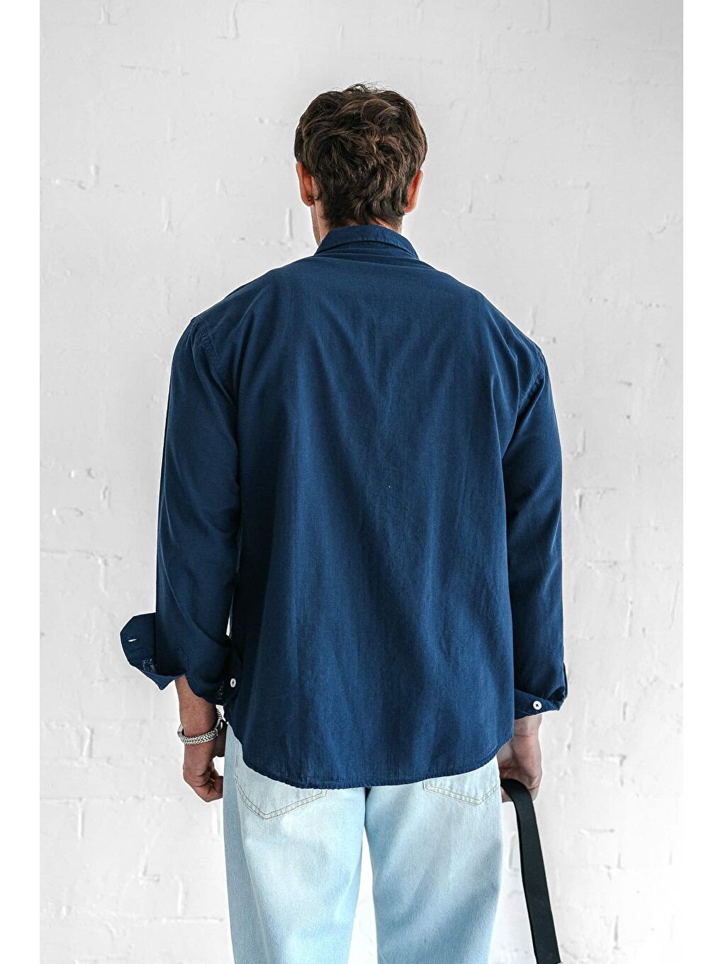 Erkek Relax Fit Rahat Kesim İnce Gömlek Lacivert-6
