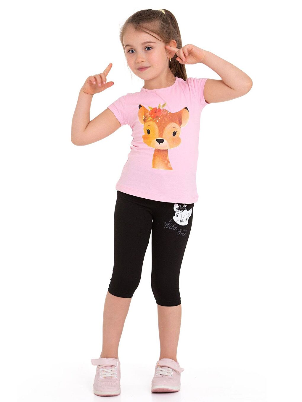 Pembe Ceylan Baskılı Açık Pudra Renk Kız Çocuk Taytlı Takım