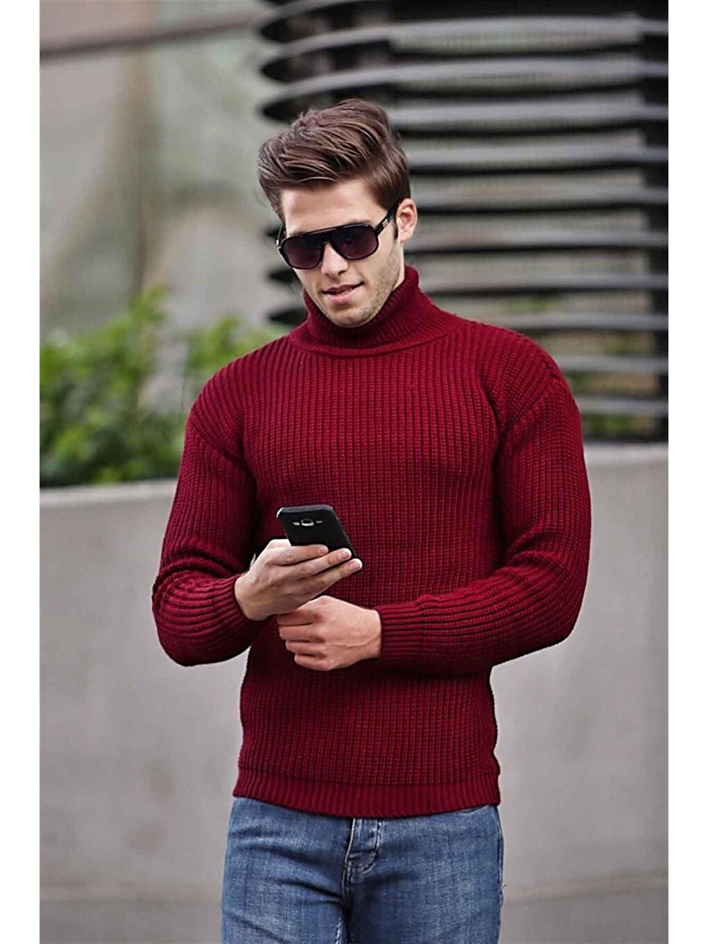 Bordo Balıkçı Yaka Kazak 4368