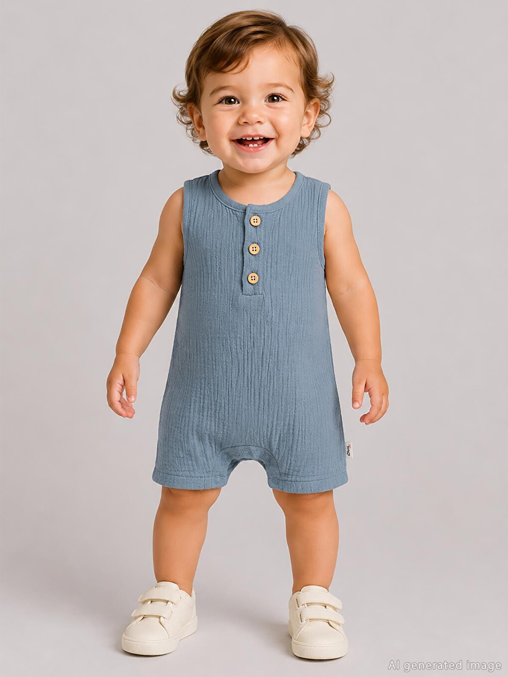 İndigo Baby Elastanlı Müslin 6-18 Ay Tulum - Mavi-1