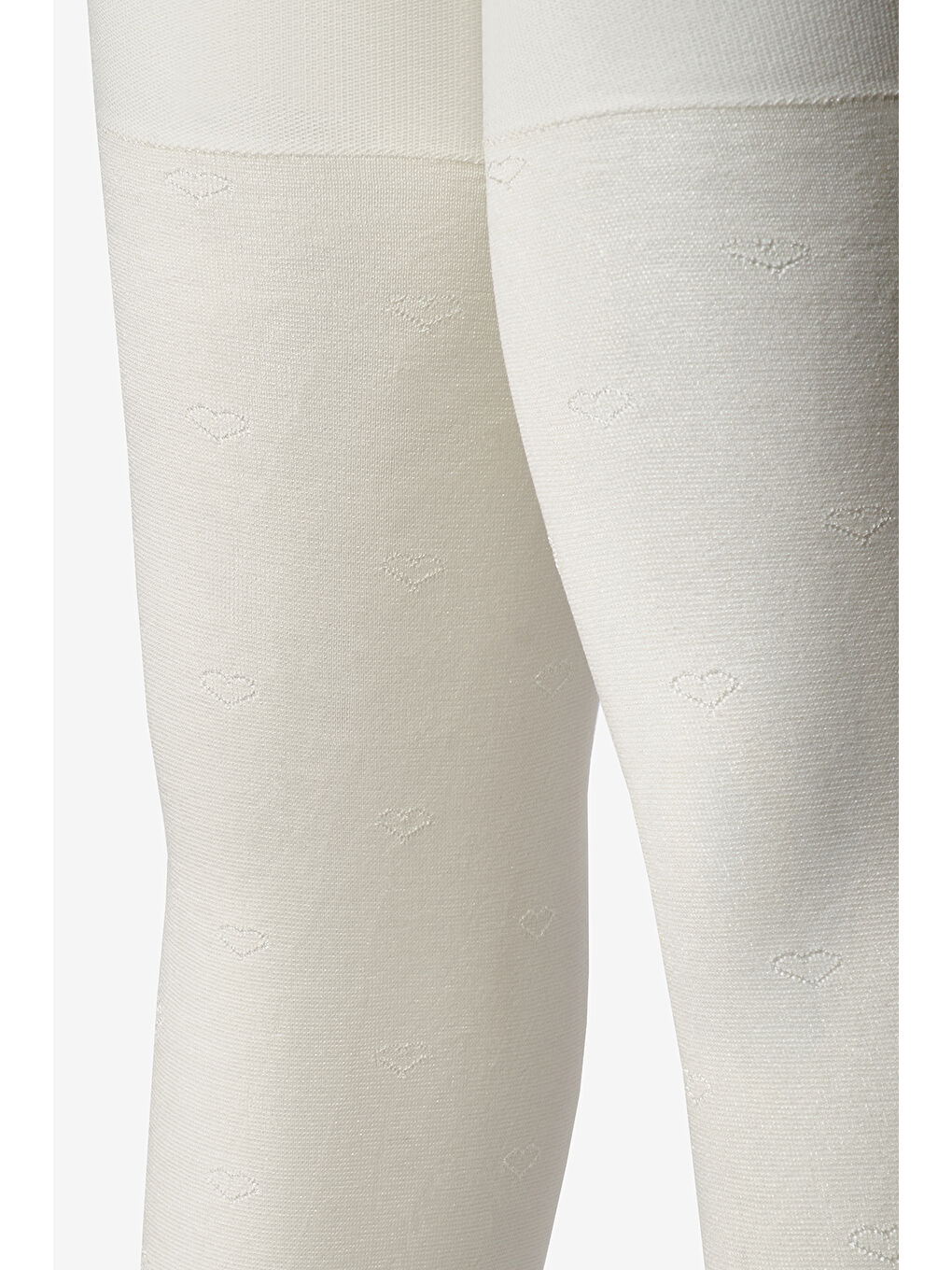 Ekru Minik Kalp Desenli Kız Çocuk Külotlu Çorap-1