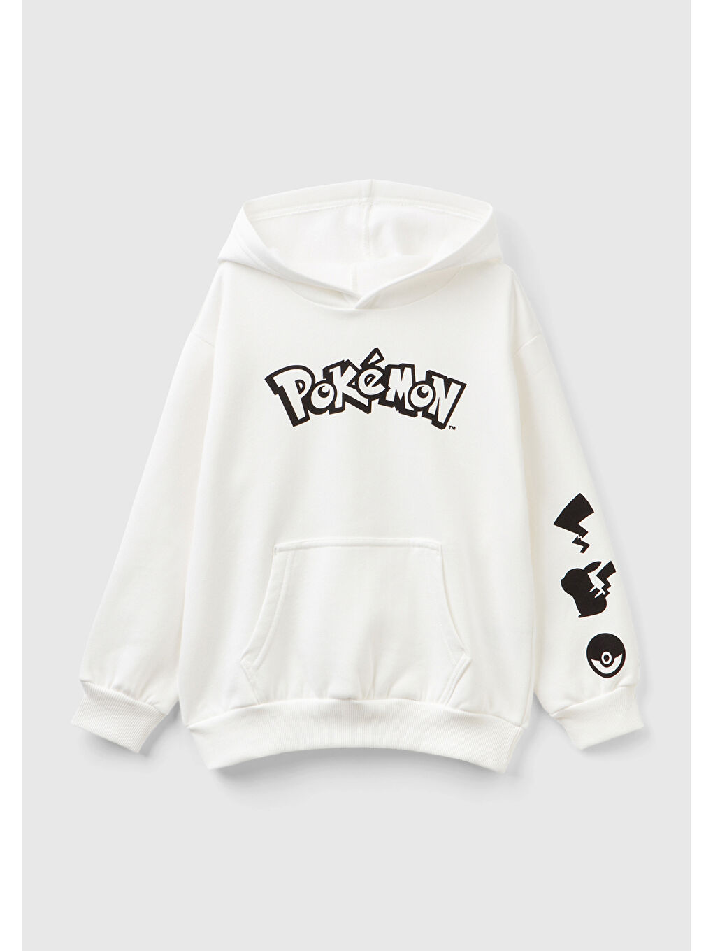 Ekru Erkek Çocuk Krem Pokemon Baskılı Önü Cepli Sweatshirt