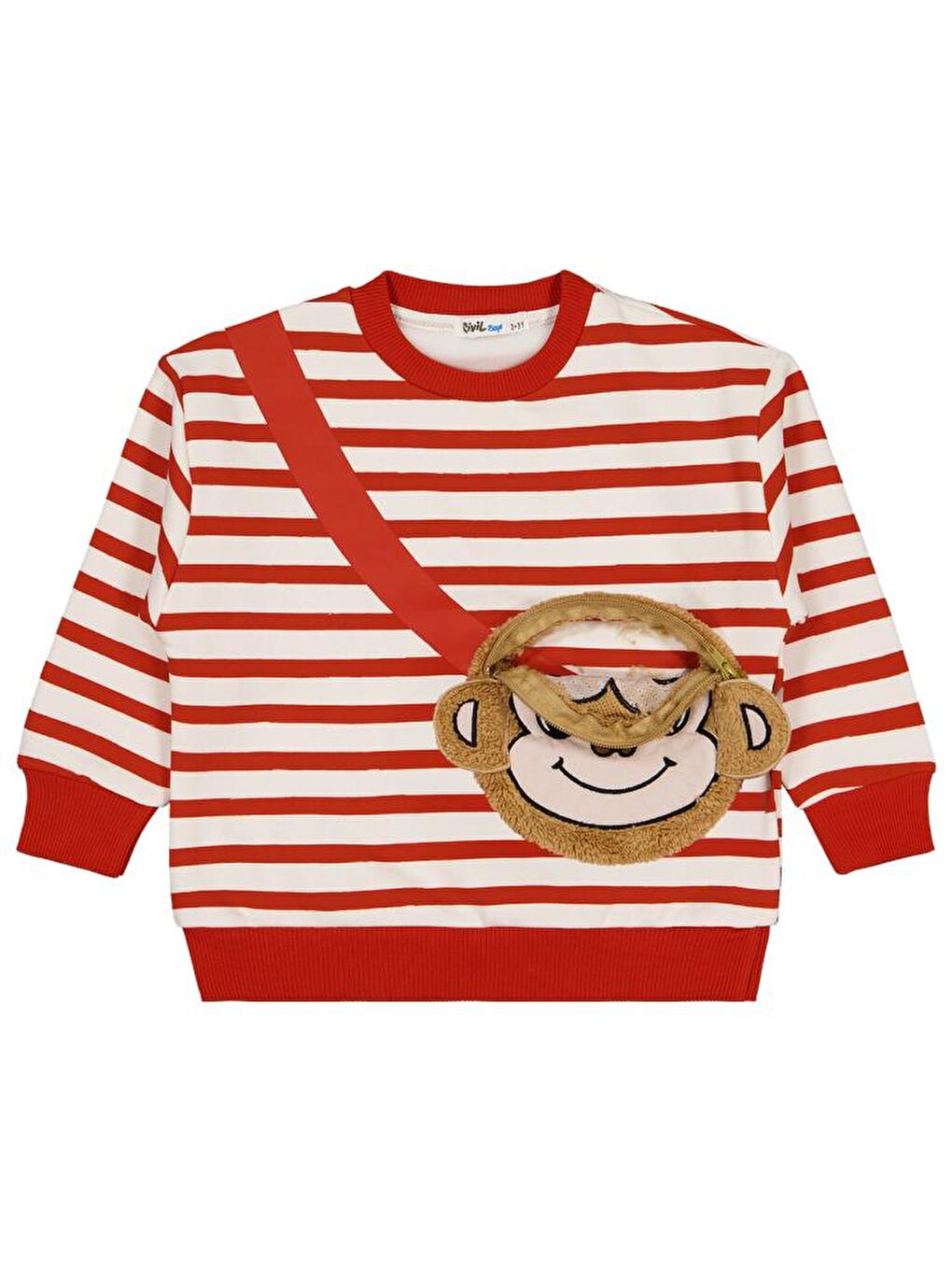 Kahverengi Boys Maymun Çantalı 2-5 Yaş Sweatshirt-2