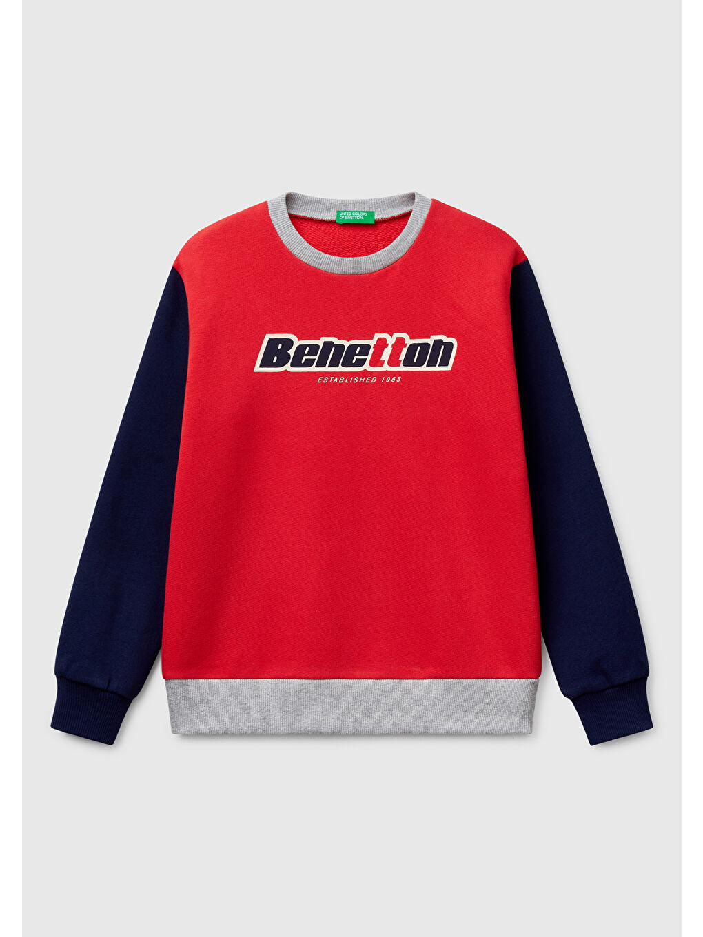Erkek Çocuk Kırmızı Mix Benetton Logo Baskılı Bisiklet Yaka Sweatshirt
