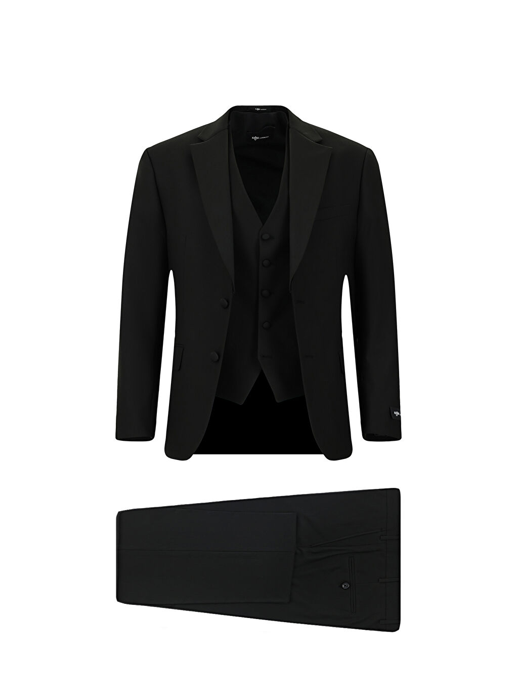 Siyah Slim Fit Dar Kesim Mono Yaka Yelekli Smokin & Damatlık