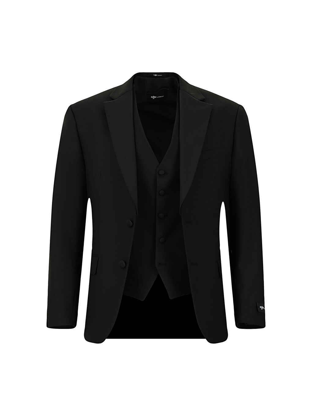 Siyah Slim Fit Dar Kesim Mono Yaka Yelekli Smokin & Damatlık-1