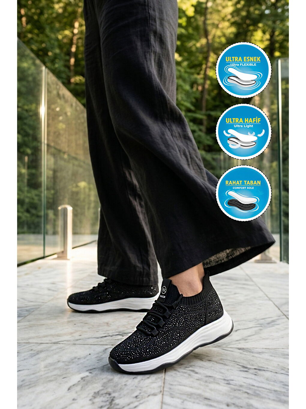 Siyah Anorak Hafif Esnek Bağcıklı Kadın Casual Ayakkabı 2061 G-2