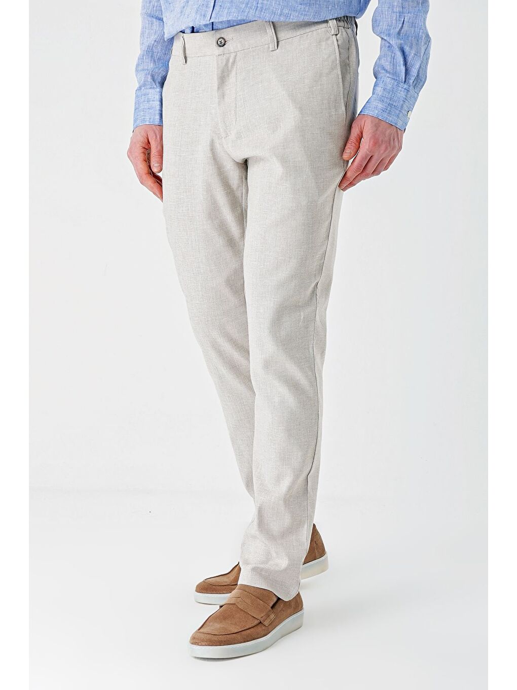 Bej Keten Lastikli Yandan Cepli Casual Comfort Fit Erkek Pantolon 1003240159