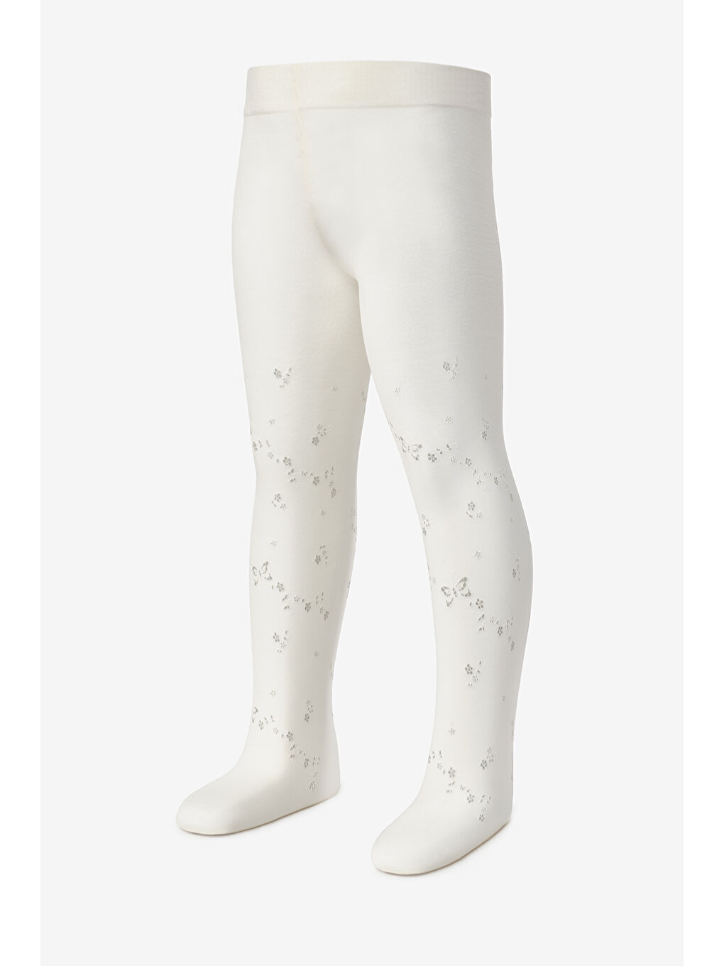 Ekru Kelebek ve Çiçek Desenli Kız Çocuk Külotlu Çorap
