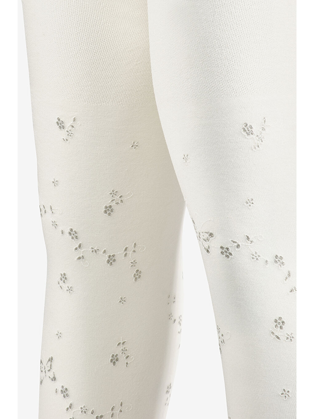 Ekru Kelebek ve Çiçek Desenli Kız Çocuk Külotlu Çorap-1