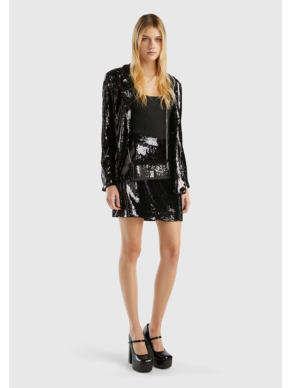 Kadın Siyah Yandan Fermuarlı Astarlı Payetli Mini Etek-4