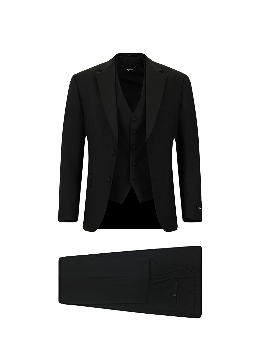 Siyah Relax Fit Rahat Kesim Mono Yaka Yelekli Smokin & Damatlık