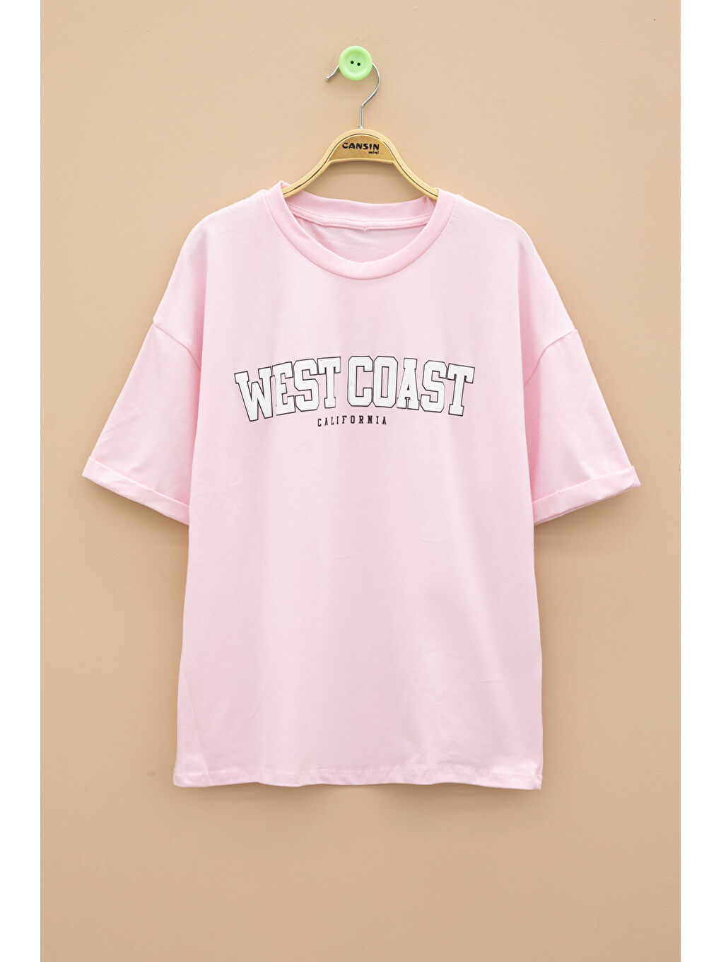 Pembe West Coast Yazılı Kısa Kol Kız Çocuk Bisiklet Yaka Tişört 20962