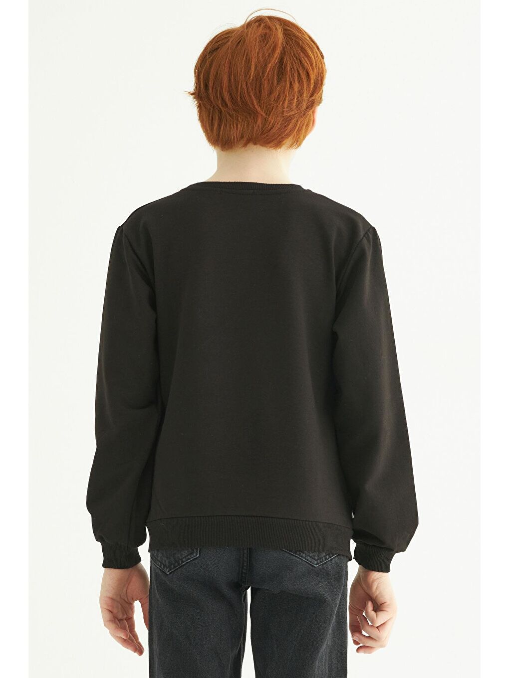 Bisiklet Yaka Yazı Baskılı Siyah Renk Erkek Çocuk Sweatshirt-2