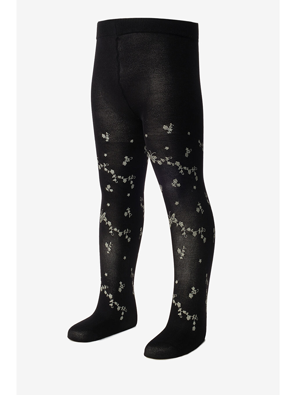 Siyah Kelebek ve Çiçek Desenli Kız Çocuk Külotlu Çorap