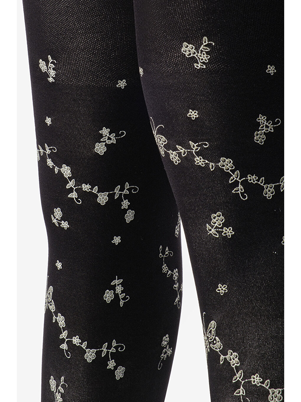 Siyah Kelebek ve Çiçek Desenli Kız Çocuk Külotlu Çorap-1