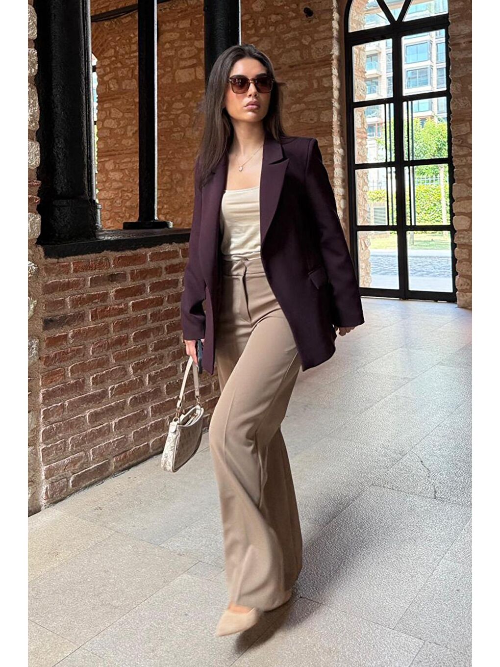 Mürdüm Astarlı Kadın Blazer Ceket Mg2508-1