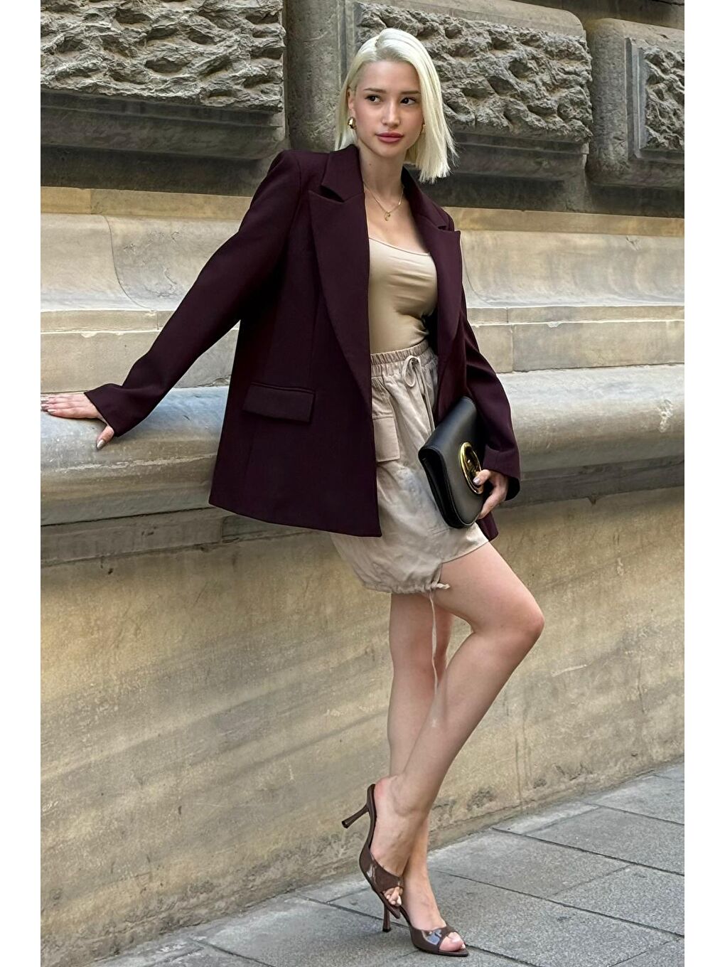 Mürdüm Astarlı Kadın Blazer Ceket Mg2508-2