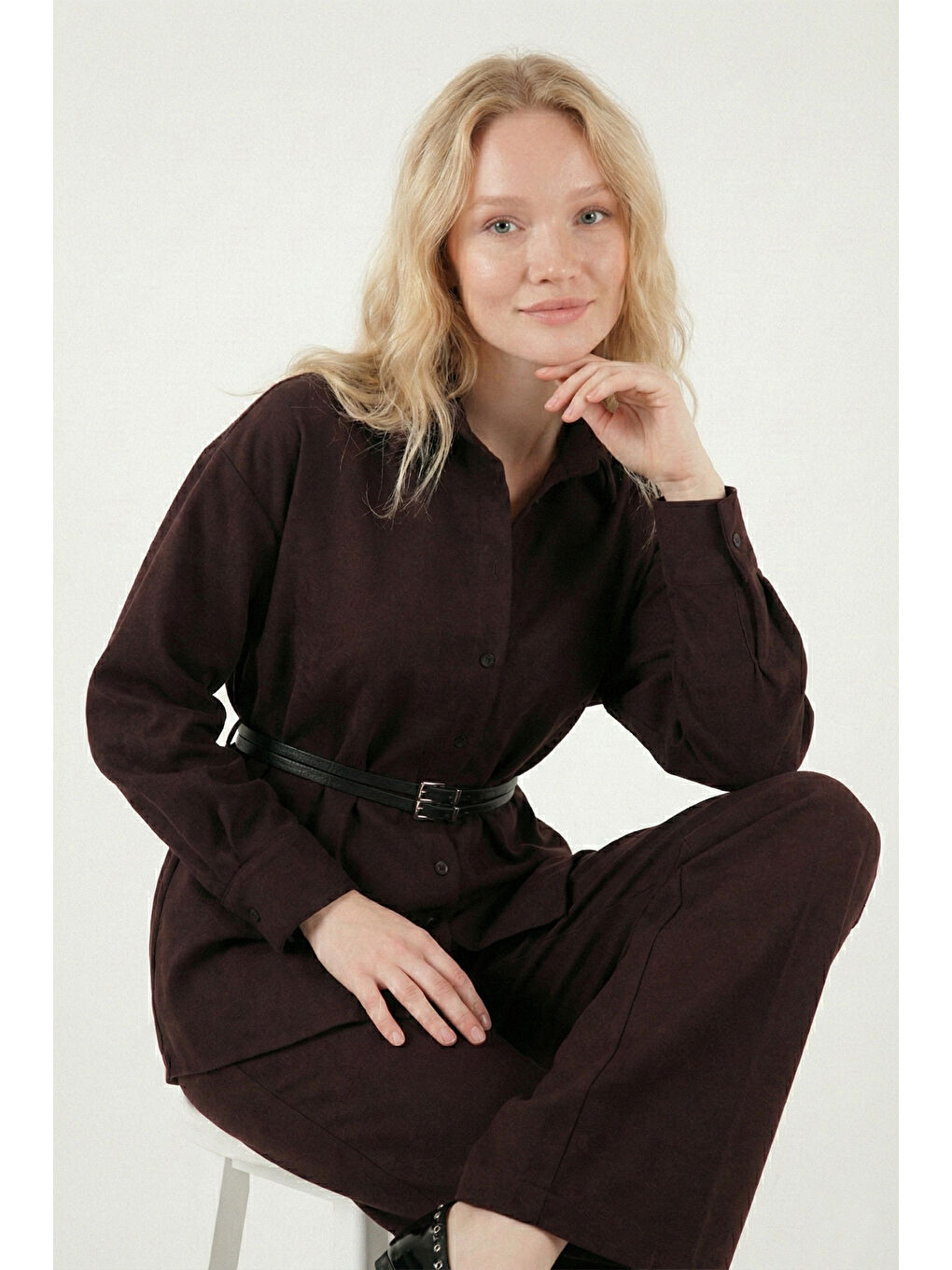 Mürdüm Regular Fit Kemer Detaylı Yüksek Bel Kadın Takım 6928887-1